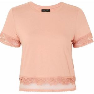 Topshop Crop Tee with Lace Trim